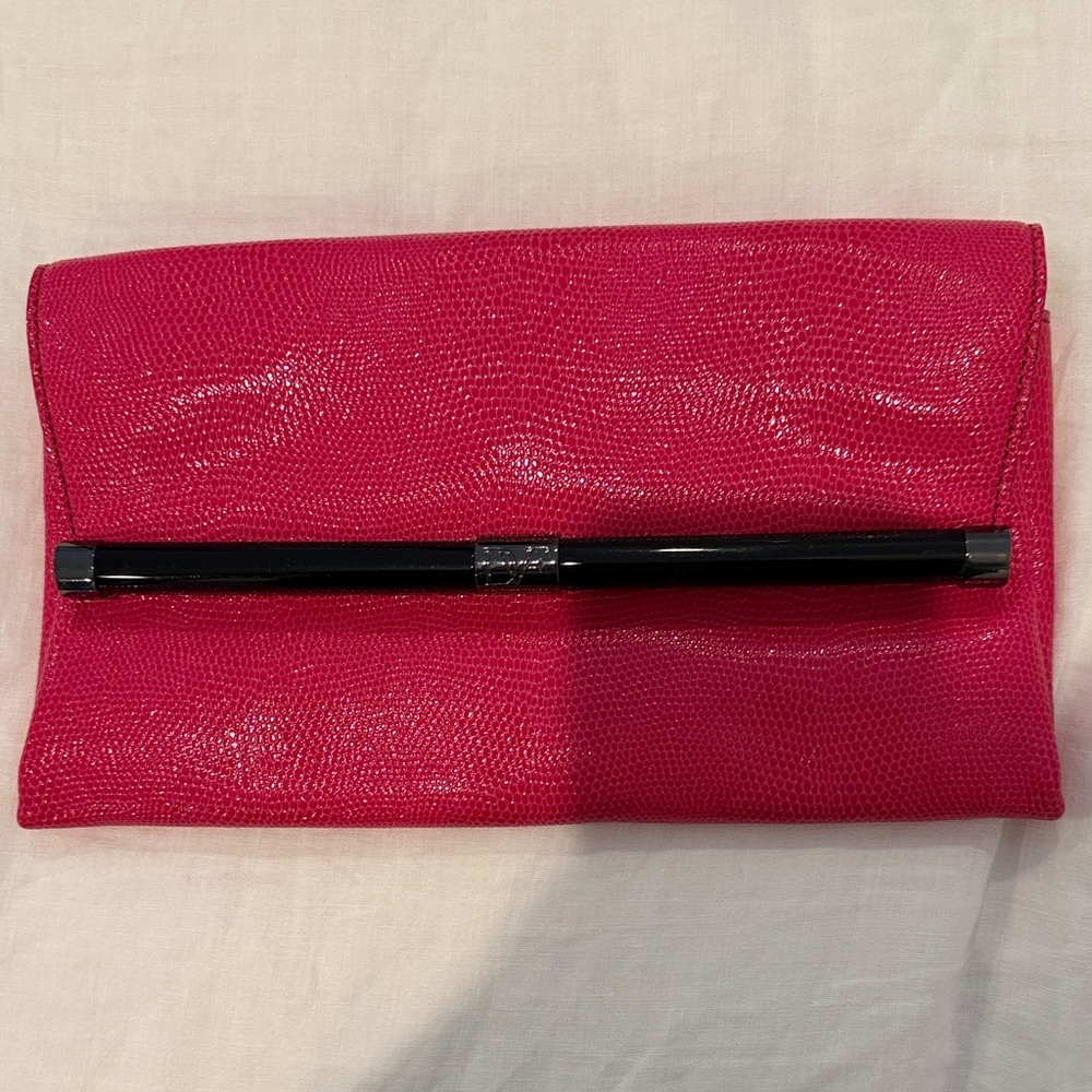 Diane Von Furstenberg Hot Pink Clutch with Black Accent